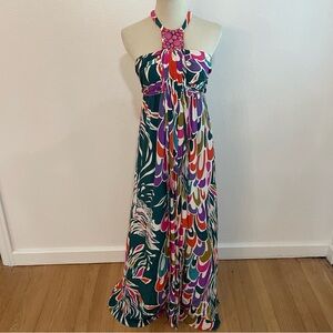 Tibi Halter Neck Printed Silk Maxi Dress